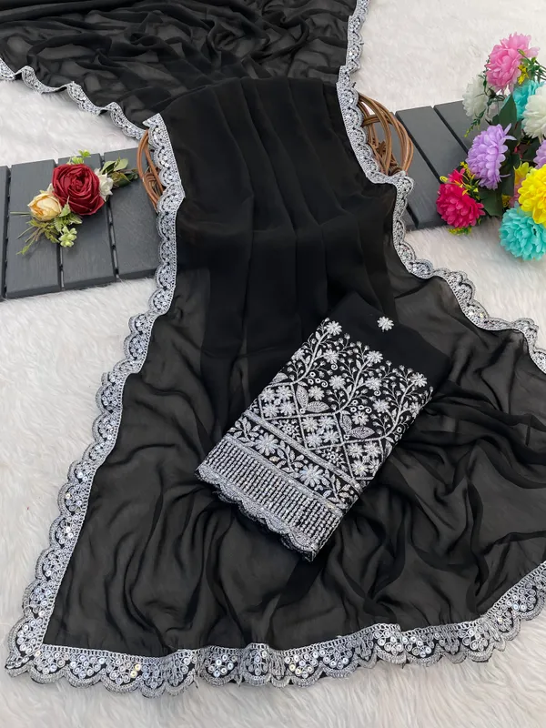 Black_Chiffon_Saree_With_Blouse_For_Women