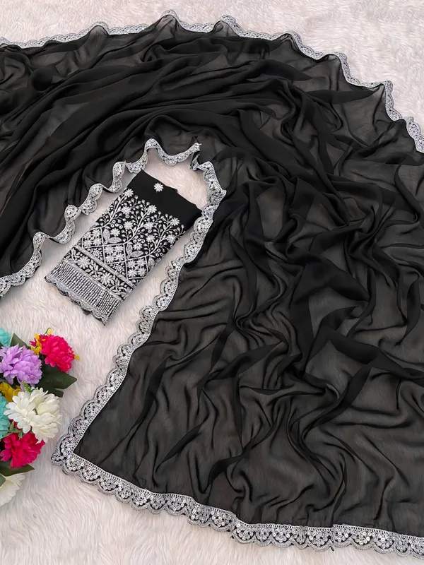 Black_Chiffon_Saree_With_Blouse_For_Women