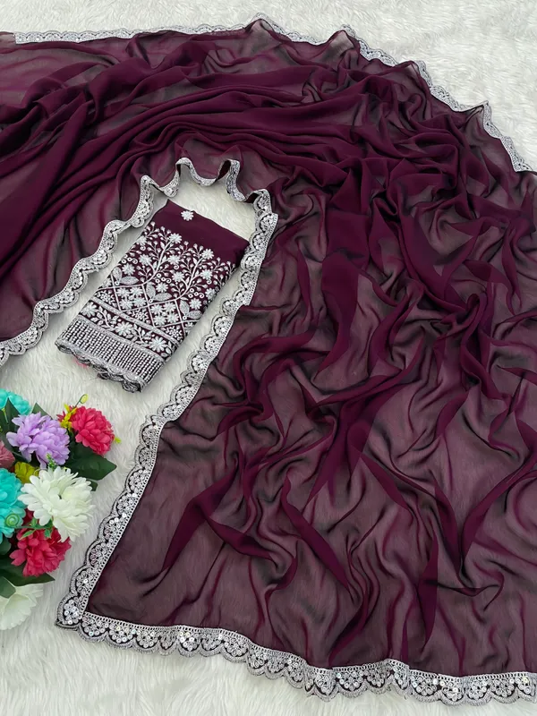 Purple_Chiffon_Saree_With_Blouse_For_Women