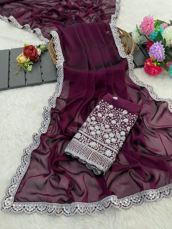 Purple_Chiffon_Saree_With_Blouse_For_Women