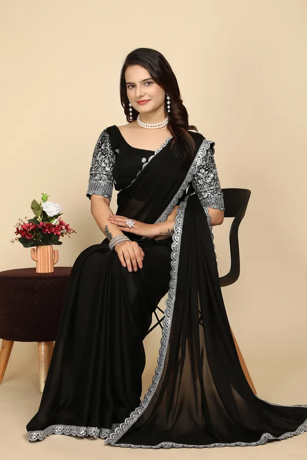 Black_Chiffon_Saree_With_Blouse_For_Women