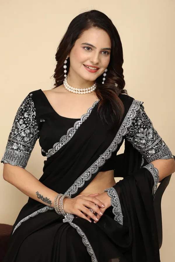 Black_Chiffon_Saree_With_Blouse_For_Women
