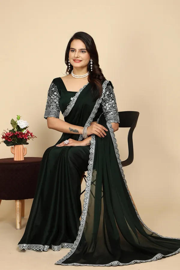 Green_Chiffon_Saree_With_Blouse_For_Women