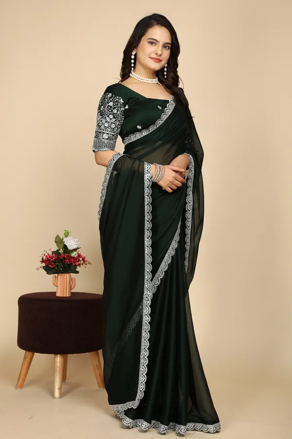 Green_Chiffon_Saree_With_Blouse_For_Women