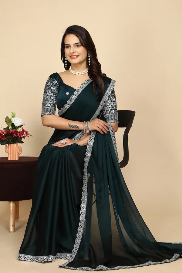 Navy_Blue_Chiffon_Saree_With_Blouse_For_Women