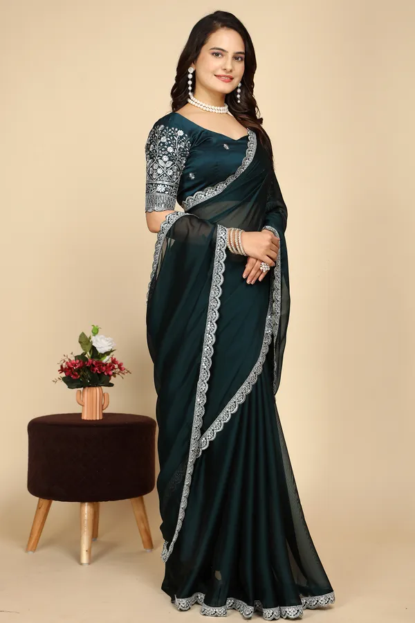 Navy_Blue_Chiffon_Saree_With_Blouse_For_Women