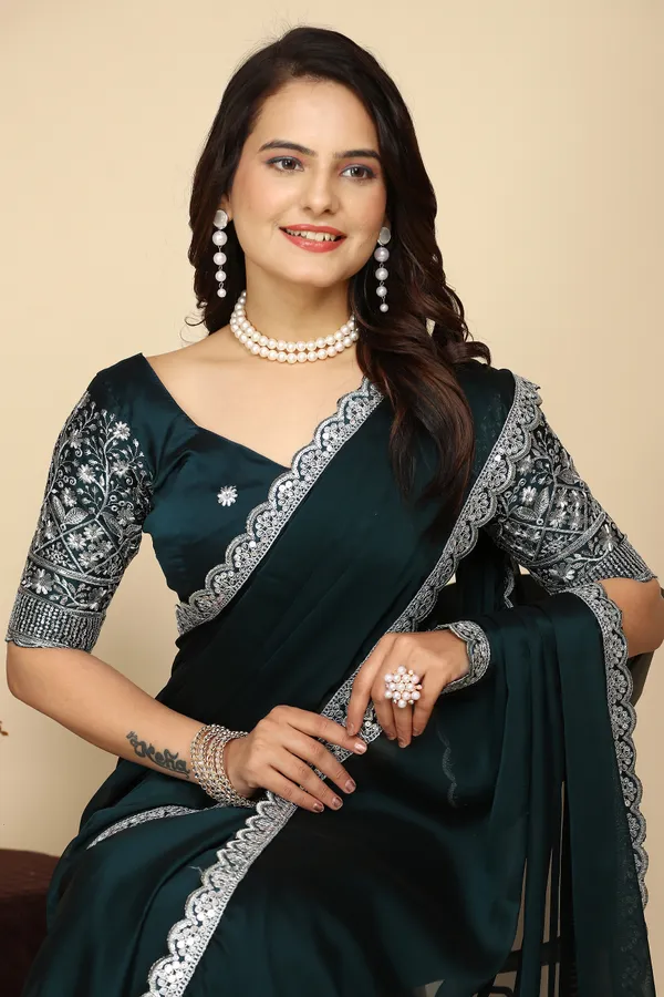 Navy_Blue_Chiffon_Saree_With_Blouse_For_Women