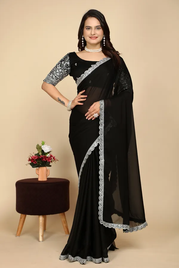 Black_Chiffon_Saree_With_Blouse_For_Women