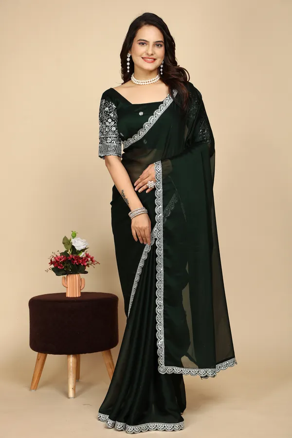 Green_Chiffon_Saree_With_Blouse_For_Women