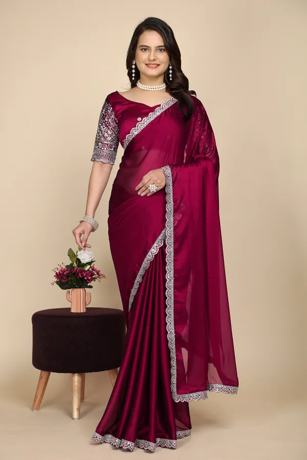 Red_Chiffon_Saree_With_Blouse_For_Women