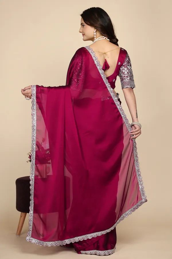 Red_Chiffon_Saree_With_Blouse_For_Women