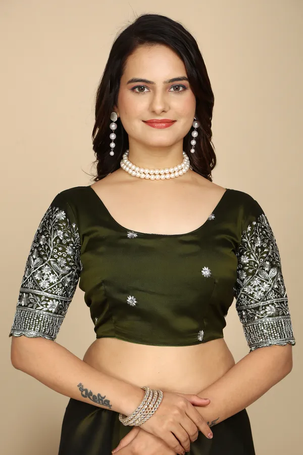 Mehendi_Chiffon_Saree_With_Blouse_For_Women