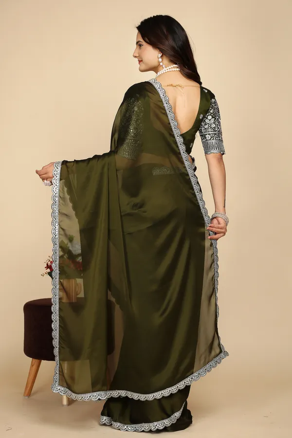 Mehendi_Chiffon_Saree_With_Blouse_For_Women