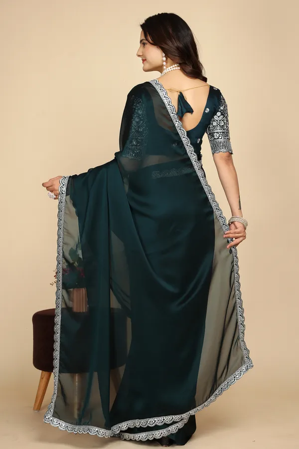 Navy_Blue_Chiffon_Saree_With_Blouse_For_Women
