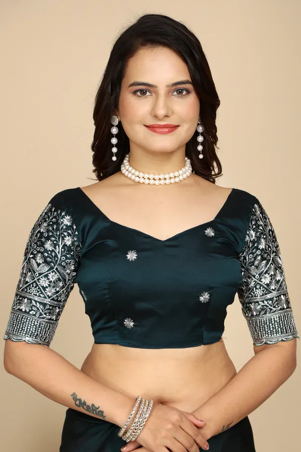 Navy_Blue_Chiffon_Saree_With_Blouse_For_Women
