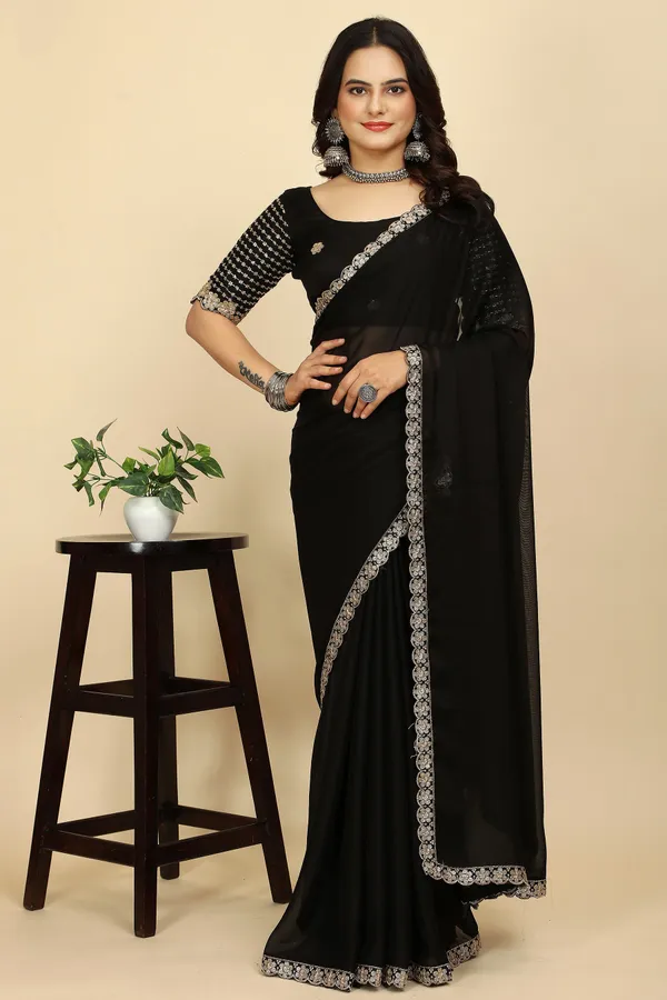 Black_Chiffon_Saree_With_Blouse_Piece_For_Women