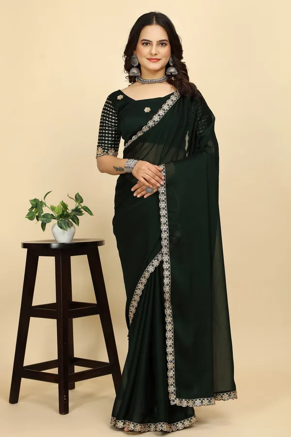 Green_Chiffon_Saree_With_Blouse_Piece_For_Women