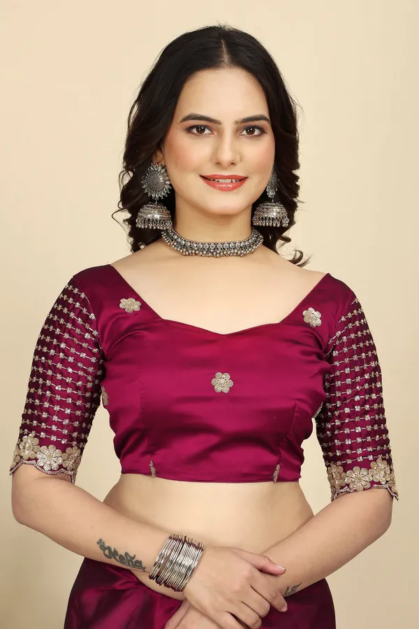 Red_Chiffon_Saree_With_Blouse_Piece_For_Women