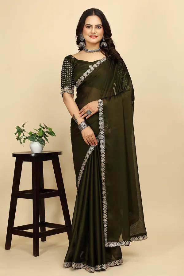 Mehendi_Chiffon_Saree_With_Blouse_Piece_For_Women