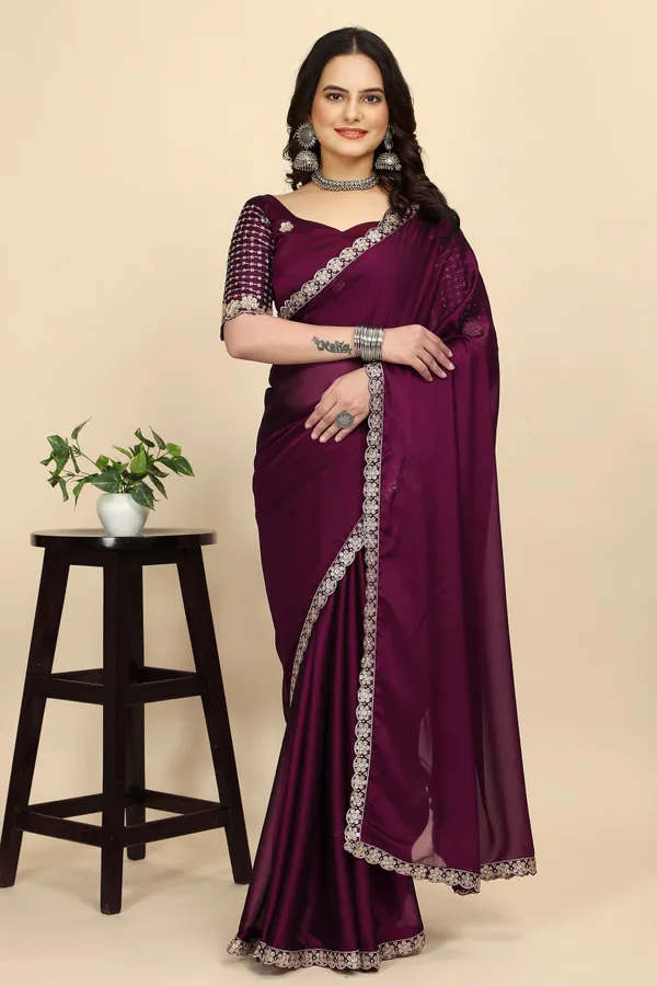 Purple_Chiffon_Saree_With_Blouse_Piece_For_Women