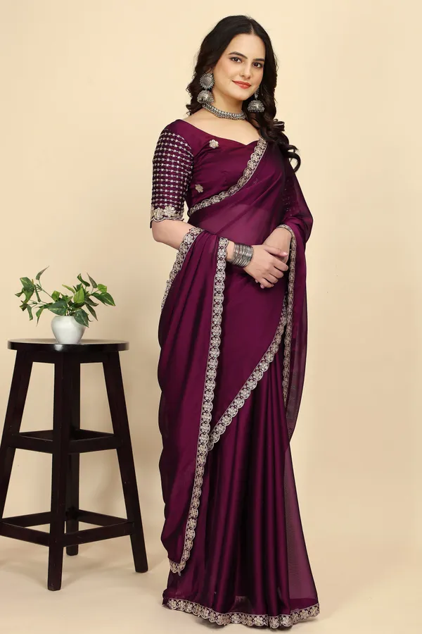 Purple_Chiffon_Saree_With_Blouse_Piece_For_Women