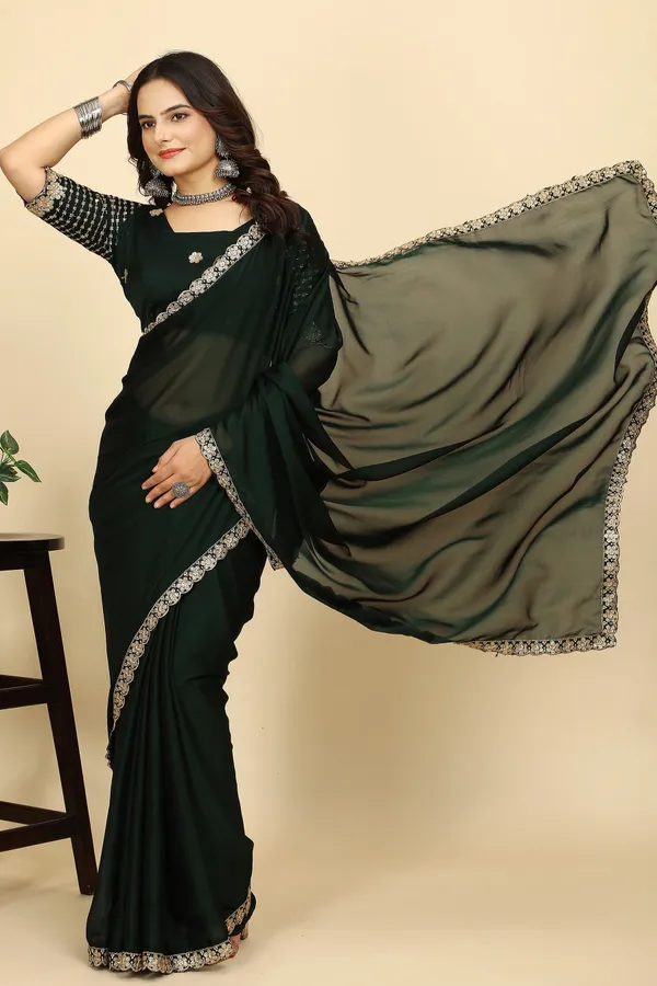 Green_Chiffon_Saree_With_Blouse_Piece_For_Women