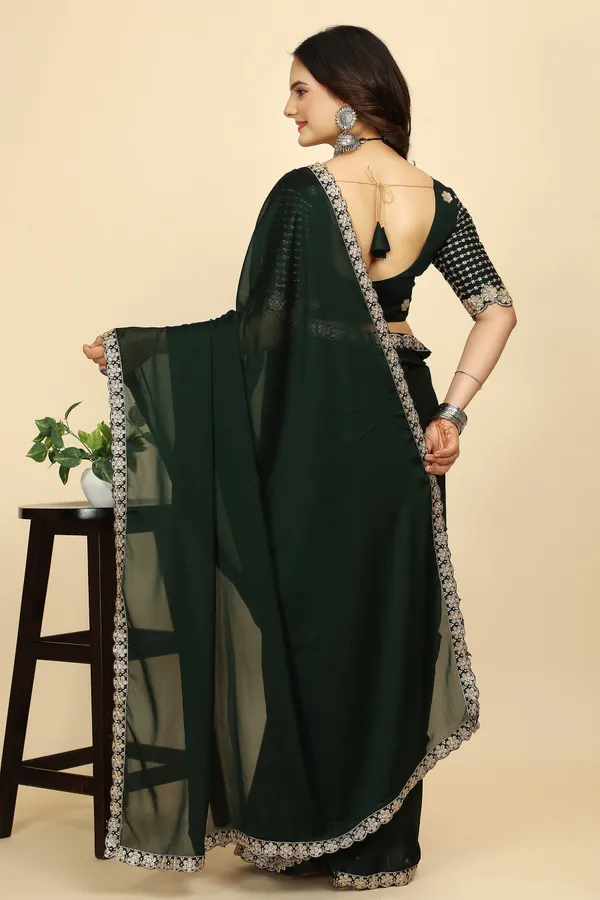 Green_Chiffon_Saree_With_Blouse_Piece_For_Women
