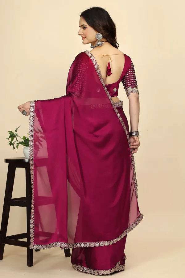 Red_Chiffon_Saree_With_Blouse_Piece_For_Women