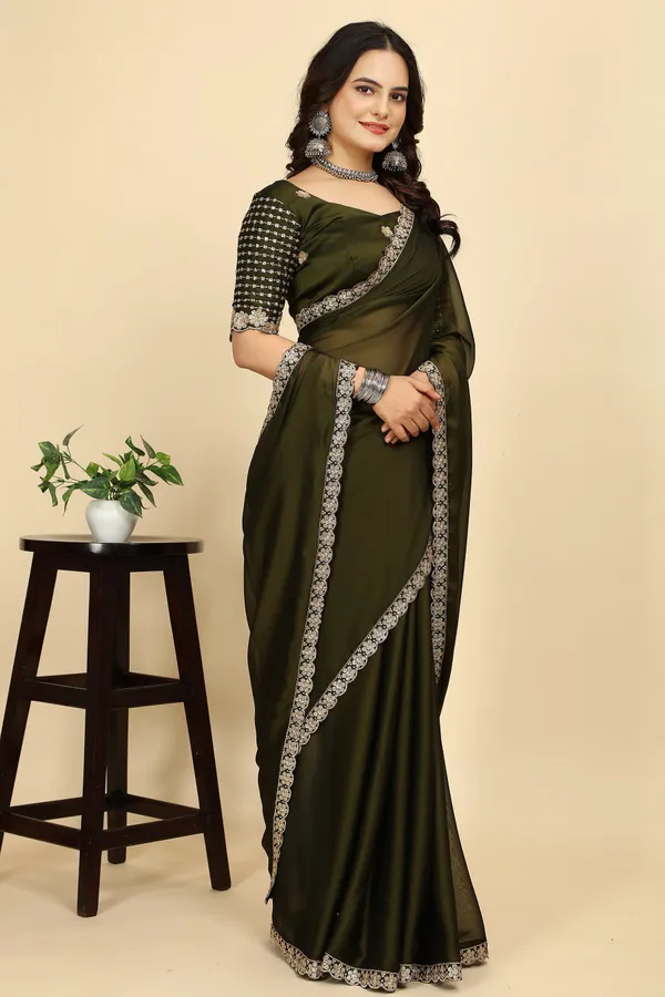 Mehendi_Chiffon_Saree_With_Blouse_Piece_For_Women