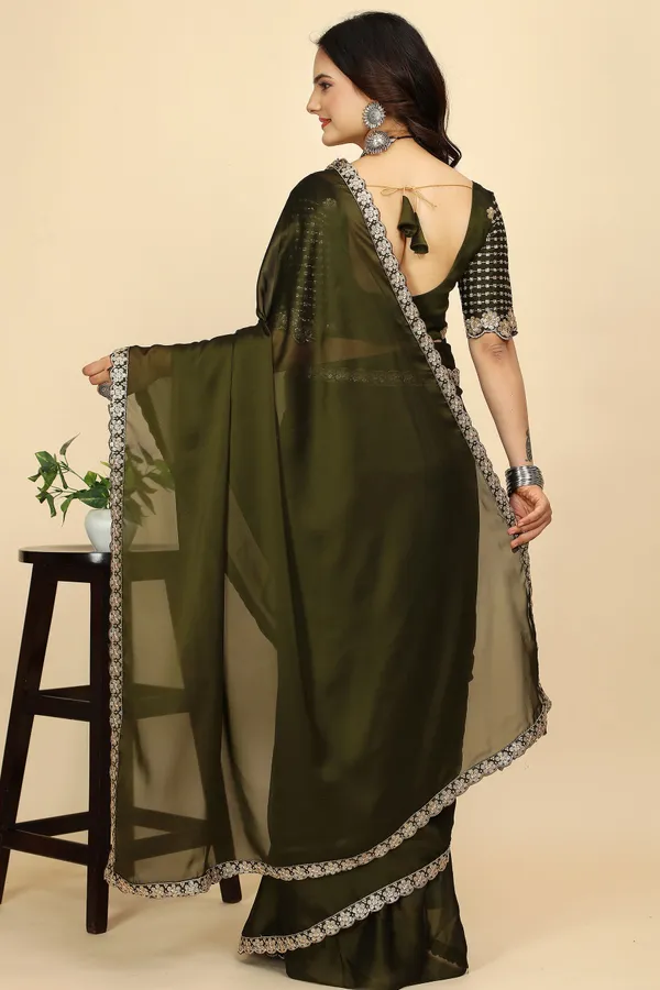 Mehendi_Chiffon_Saree_With_Blouse_Piece_For_Women