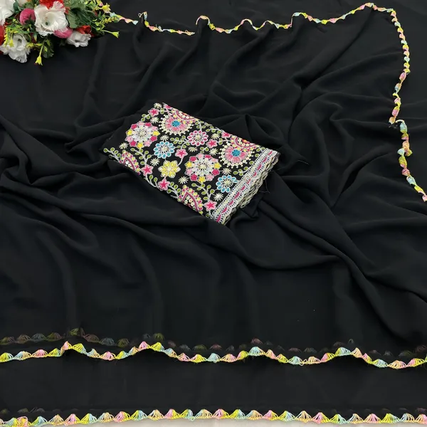 Black_Georgette_Saree_With_Siroski_Blouse_For_Women