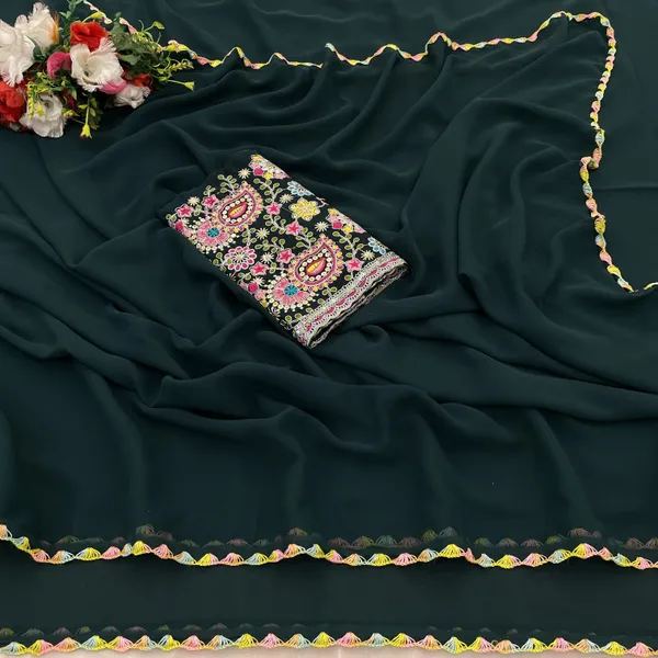 Green_Georgette_Saree_With_Siroski_Blouse_For_Women
