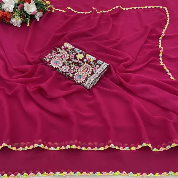 Red_Georgette_Saree_With_Siroski_Blouse_For_Women