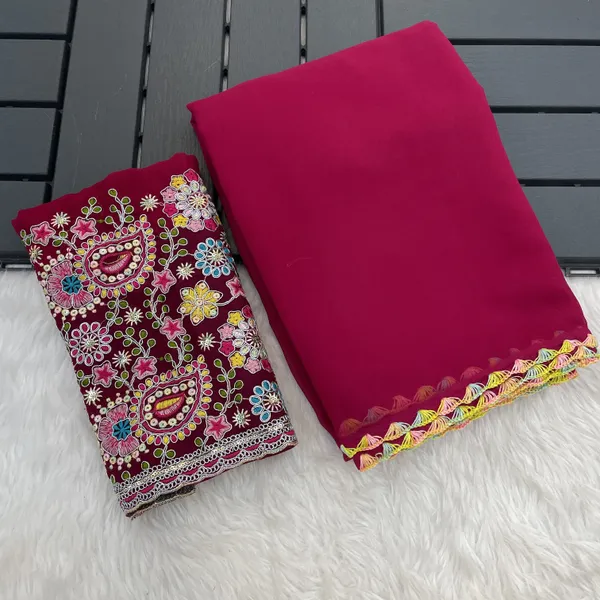 Red_Georgette_Saree_With_Siroski_Blouse_For_Women