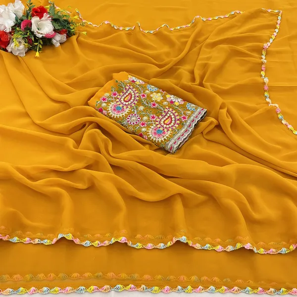 Yellow_Georgette_Saree_With_Siroski_Blouse_For_Women