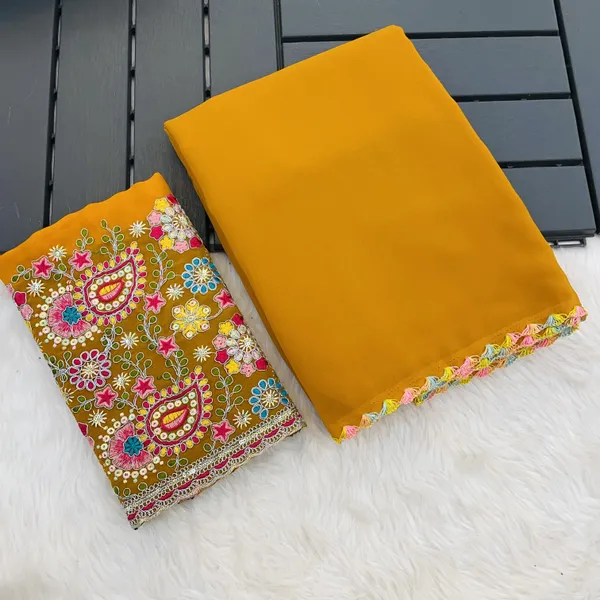 Yellow_Georgette_Saree_With_Siroski_Blouse_For_Women