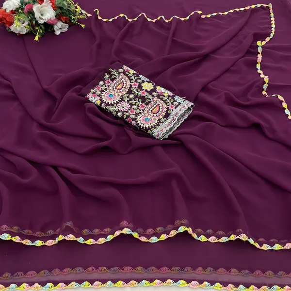 Purple_Georgette_Saree_With_Siroski_Blouse_For_Women