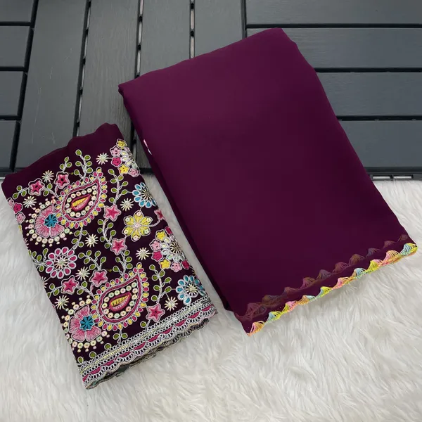 Purple_Georgette_Saree_With_Siroski_Blouse_For_Women