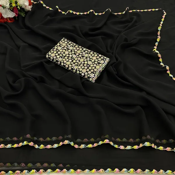 Black_Georgette_Saree_With_Siroski_Blouse_For_Women