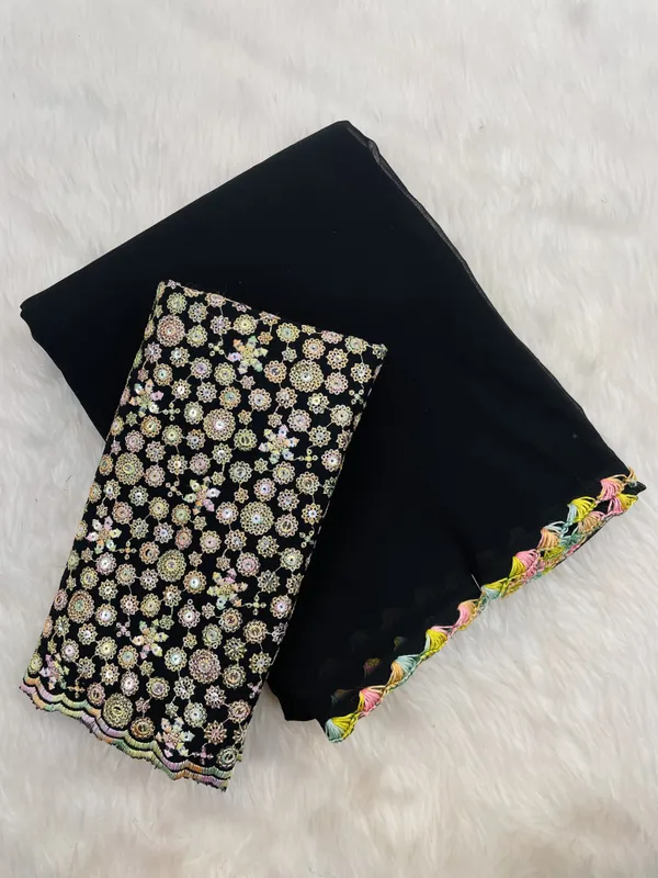 Black_Georgette_Saree_With_Siroski_Blouse_For_Women