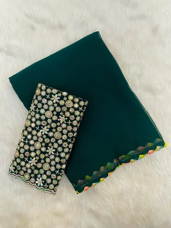 Green_Georgette_Saree_With_Siroski_Blouse_For_Women
