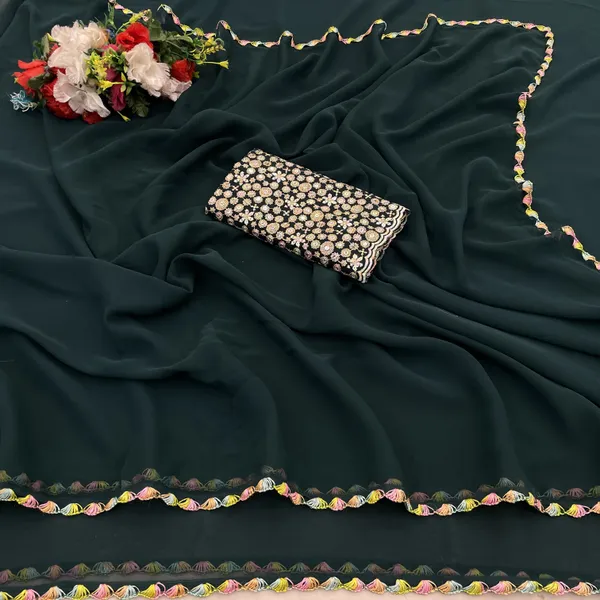 Green_Georgette_Saree_With_Siroski_Blouse_For_Women