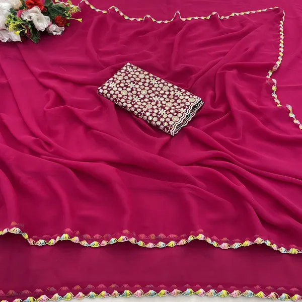 Red_Georgette_Saree_With_Siroski_Blouse_For_Women