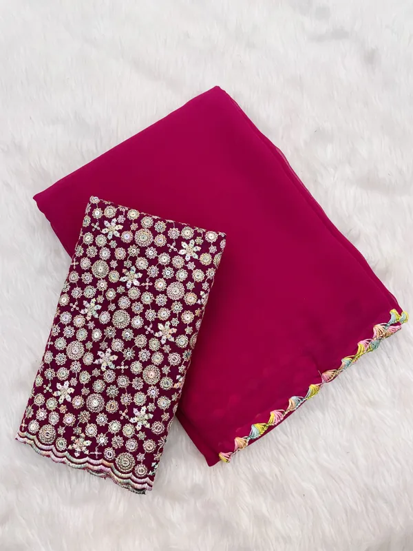 Red_Georgette_Saree_With_Siroski_Blouse_For_Women