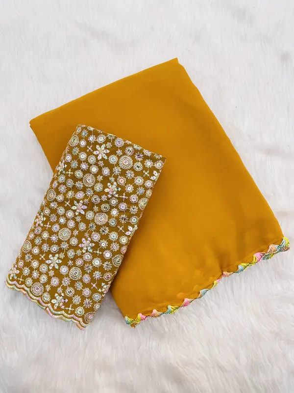Yellow_Georgette_Saree_With_Siroski_Blouse_For_Women