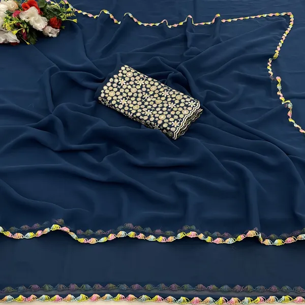 Navy_Blue_Georgette_Saree_With_Siroski_Blouse_For_Women