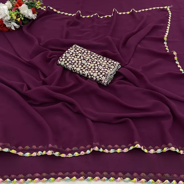 Purple_Georgette_Saree_With_Siroski_Blouse_For_Women
