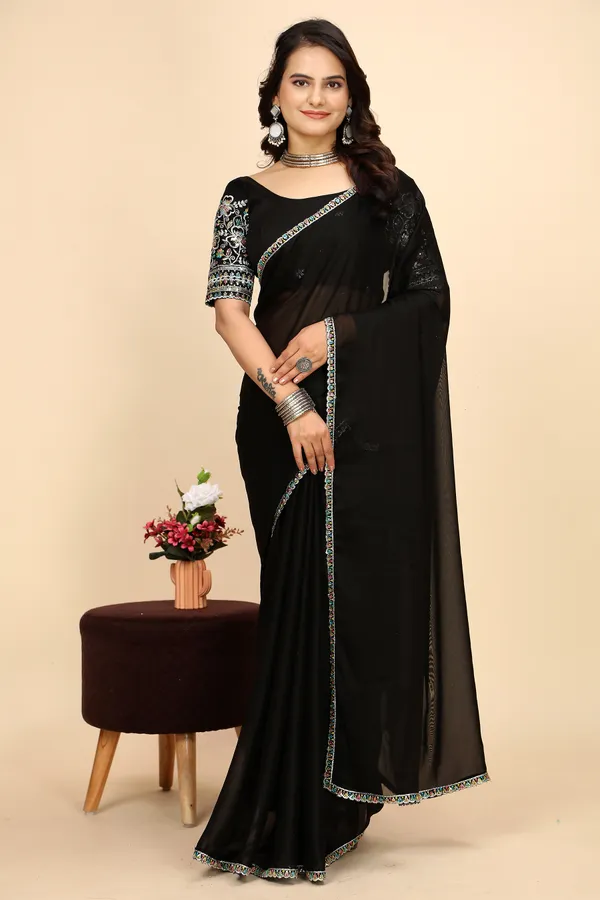 Black_Chiffon_Saree_With_Blouse_For_Women