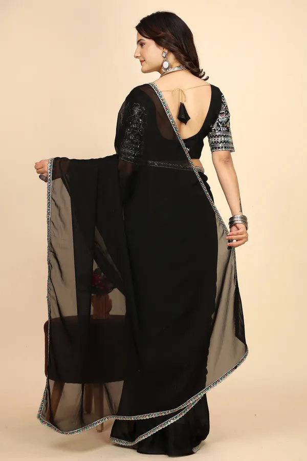 Black_Chiffon_Saree_With_Blouse_For_Women