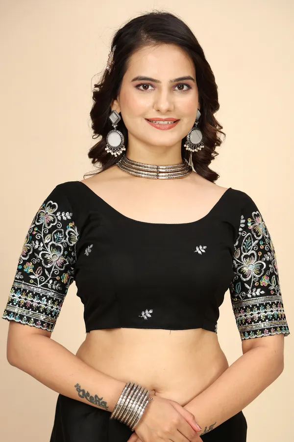 Black_Chiffon_Saree_With_Blouse_For_Women